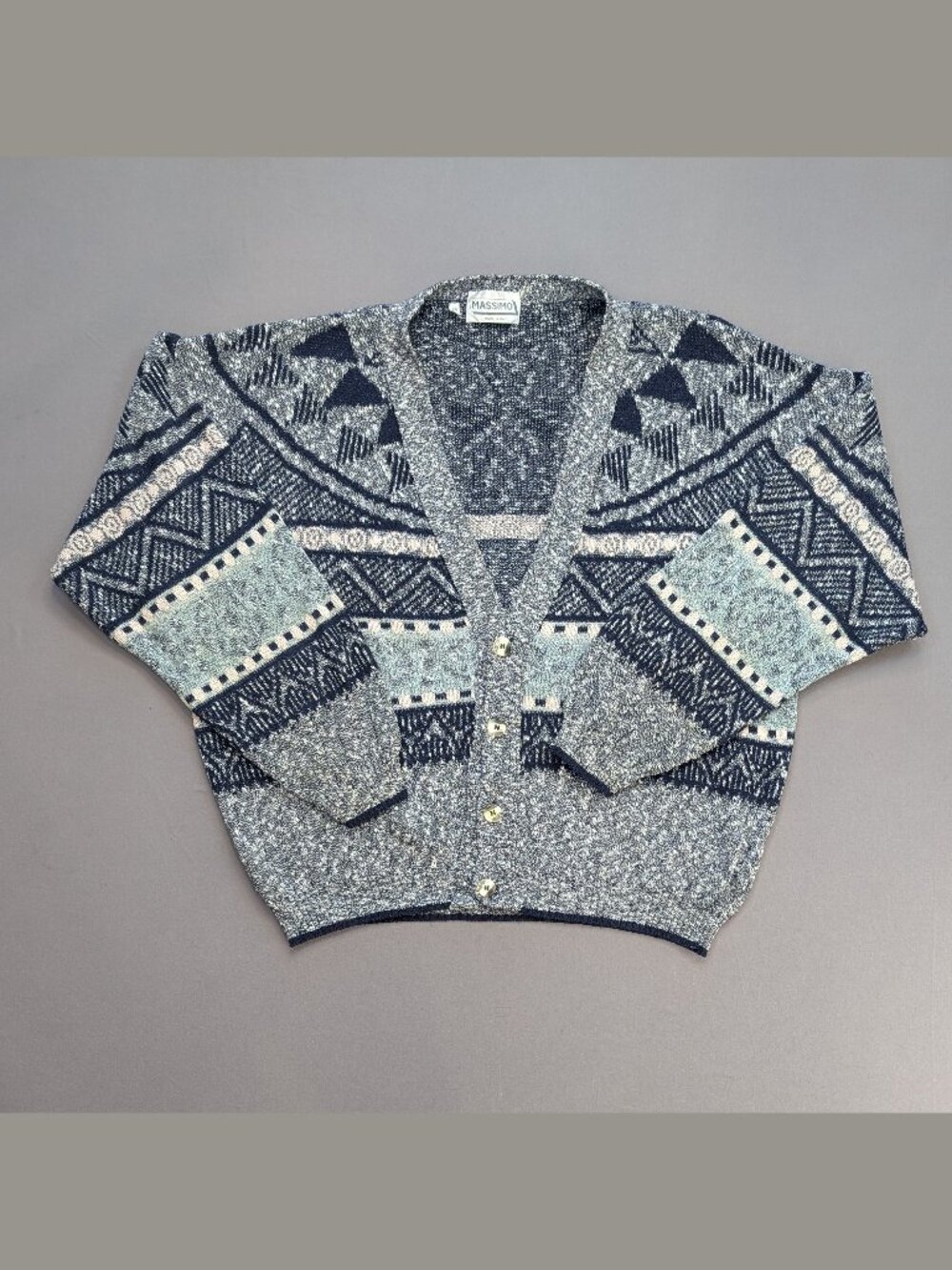 Massimo Italy Blue Geometric Cardigan XL Made in Italy